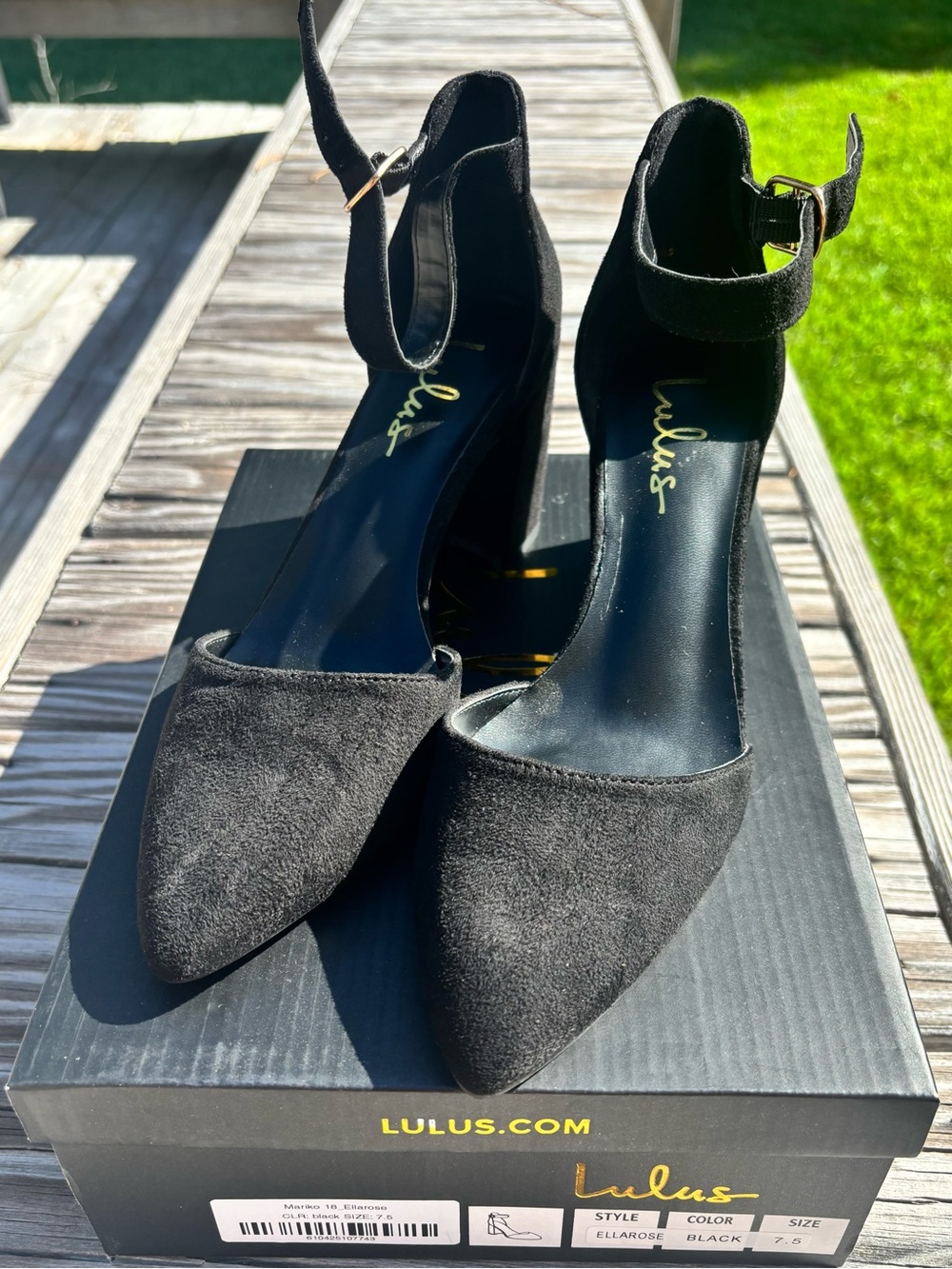 Lulu's Black Suede Pointed-Toe Ankle Strap Heels